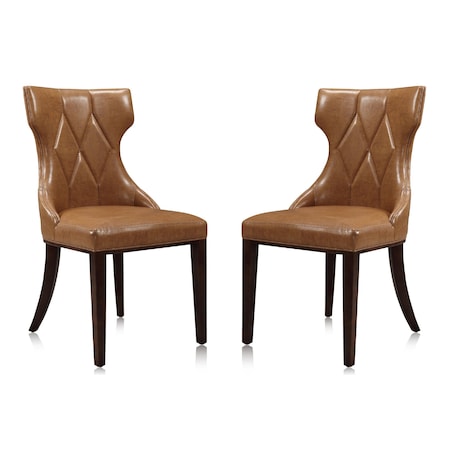 Manhattan Comfort Reine Faux Leather Dining Chair (Set of Two) in Saddle and Walnut DC007-SA